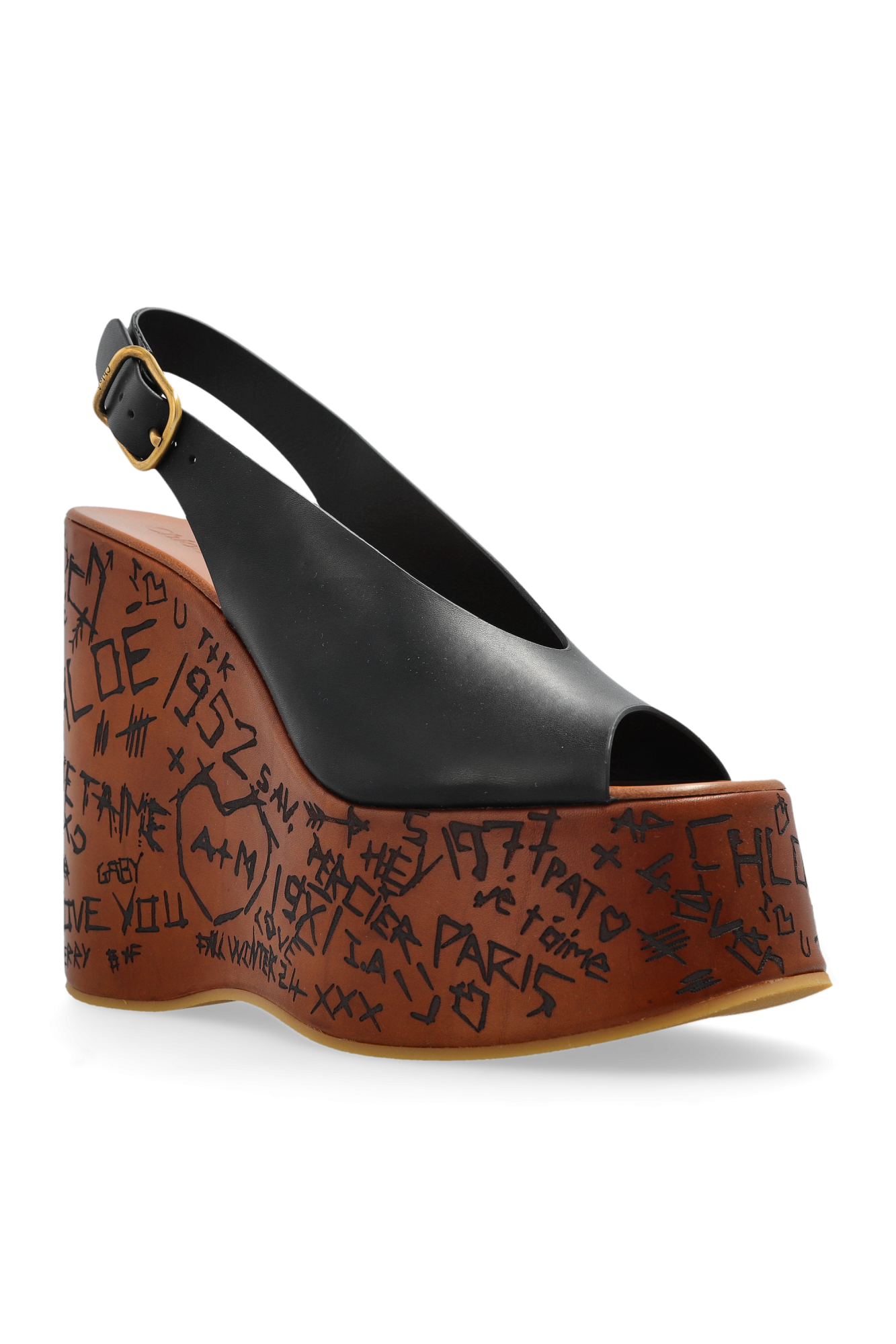 ［大人気！］Chloe leather Maxime wedges CHC25U09ZLU 001 Maxime leather wedge sandals in black - Chloe | Mytheresa
